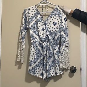 White and blue flow romper